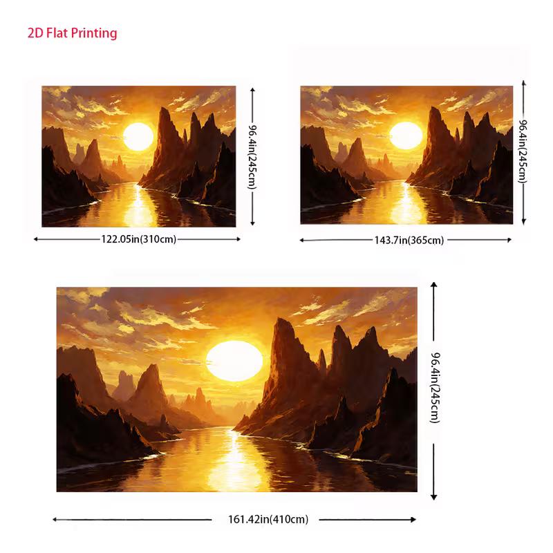 2D Goldener Sonnenuntergang Flussbanner, Majestätische Schluchtenlandschaft Dekoration