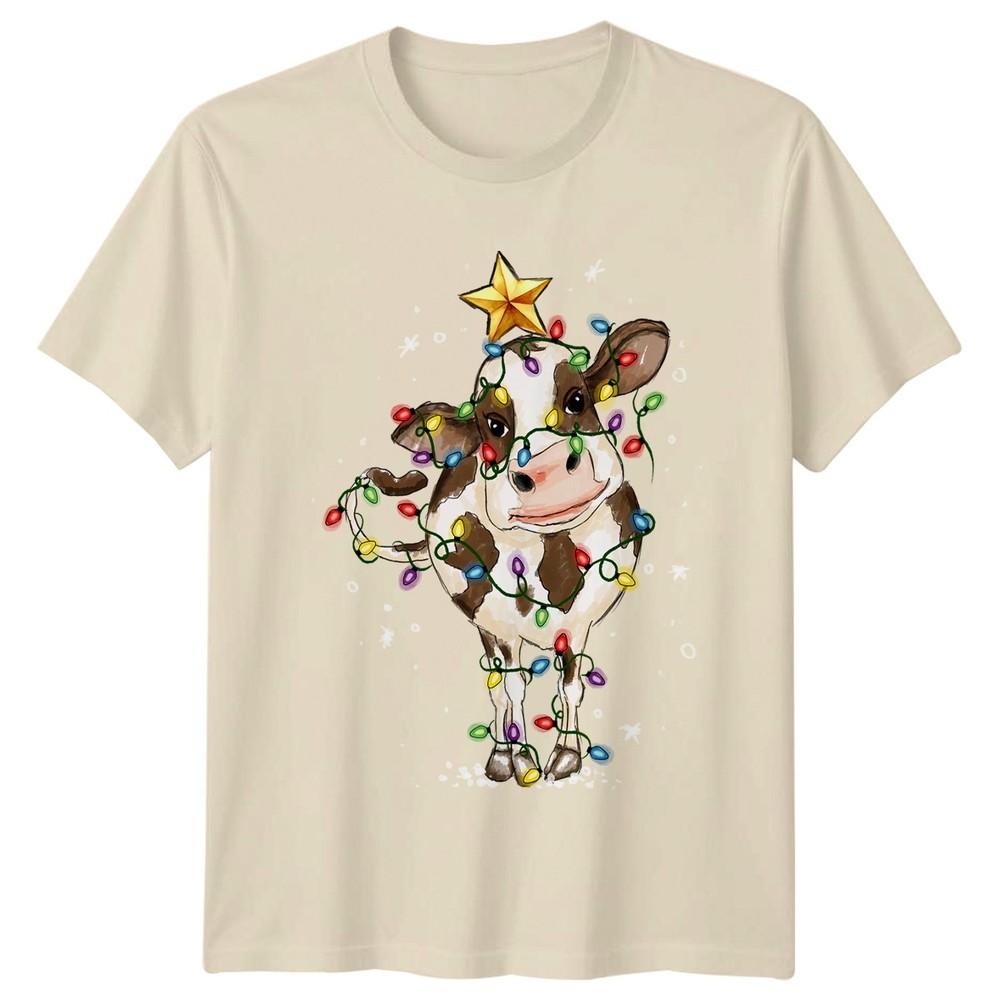 Cow Christmas Lights Holidays Unisexs T Shirt Unisexs Graphic Tee
