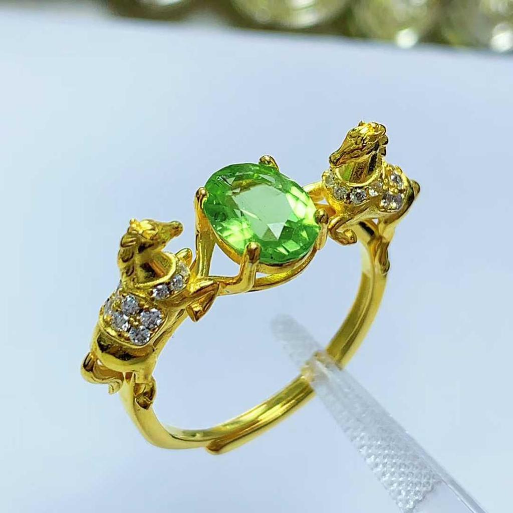 925 Sterling Silver Open Ring with Natural Gemstones and Horse Design - Luxurious High-End Feel