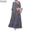 ZANZEA Women Floral Print Loose Casual Round Neck Long Sleeve Dress