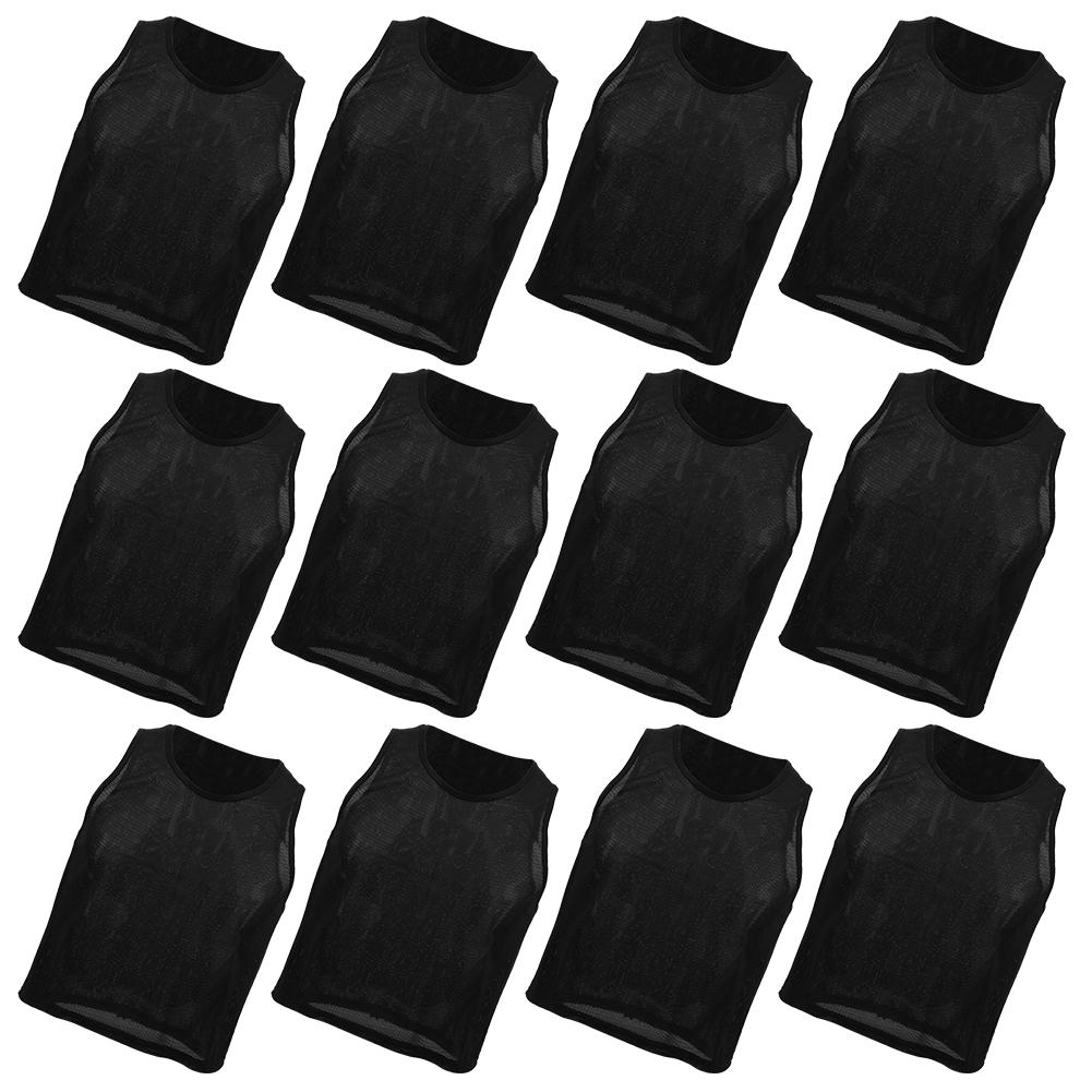 12Pcs Small Mesh Breathable Children Football Training Exercise Vest Black Kid Free Size