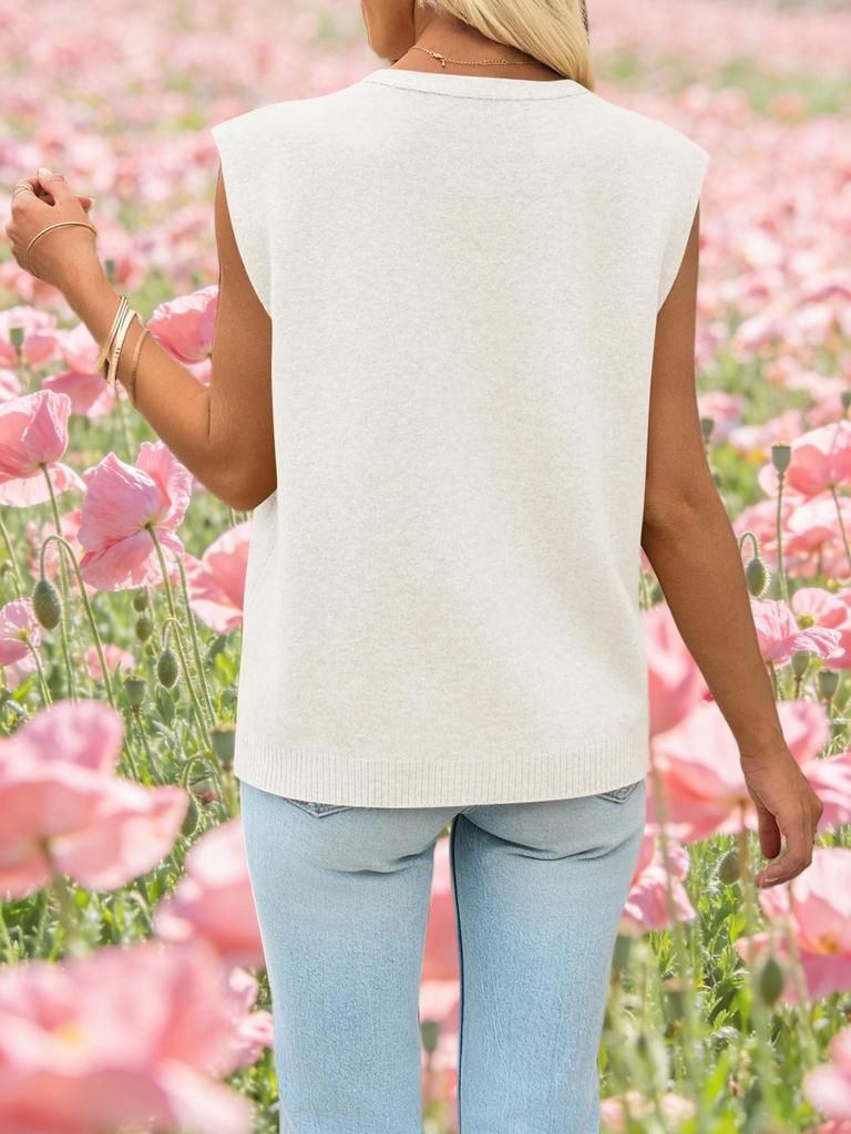 Gilet in Maglia da Donna con Scollo a V, Bottoni, Senza Maniche, Cardigan Casual, Capo d'Abbigliamento Esterno