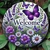 D Flat Pc Vintage X Inch Purple Butterfly Welcome Sign  Durable Aluminum D Wall Art for Home  Garden Farmhouse Decor