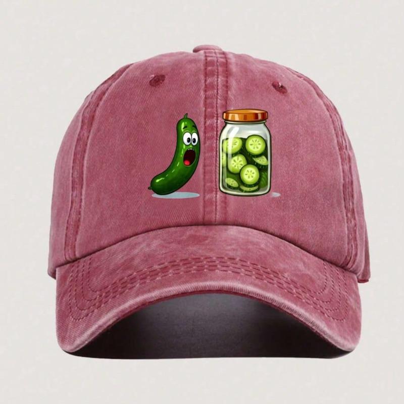 1pc Funny Men's Baseball Cap with Pickle Jar and Cucumber Print - Summer Sun Protection Lightweight Fabric Cap for Theme Parties