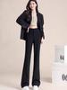 Women's Black High-Waisted Micro-Flare Suit Pants - Slimming, Body-Shaping, Petite Bell Bottoms for Spring & Autumn