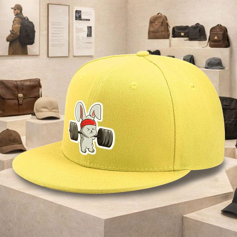 Weightlifting Rabbit Funny Graphic Print Flat Brim Baseball Cap Polyester Streetwear Snapback Hat Unisex