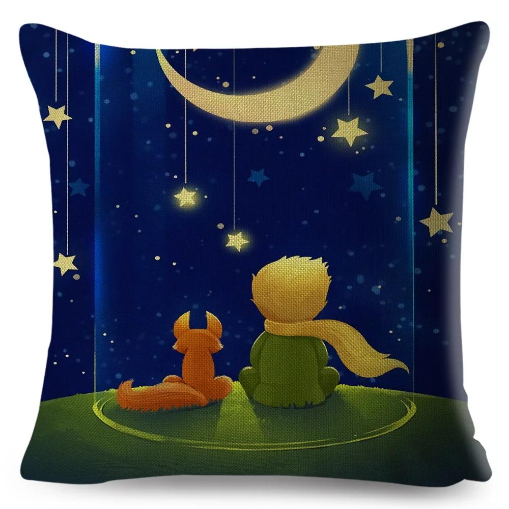 Little Prince Pillow Case Decor Cartoon France Anime Print Cushion Cover for Sofa Home Children Room Linen Throw Pillowcase