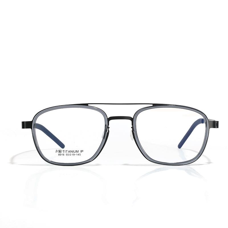 Retro Plate Japanese Square Glasses Men, Metal Titanium Myopia Glasses Double Beam Simple Flat Mirror Women