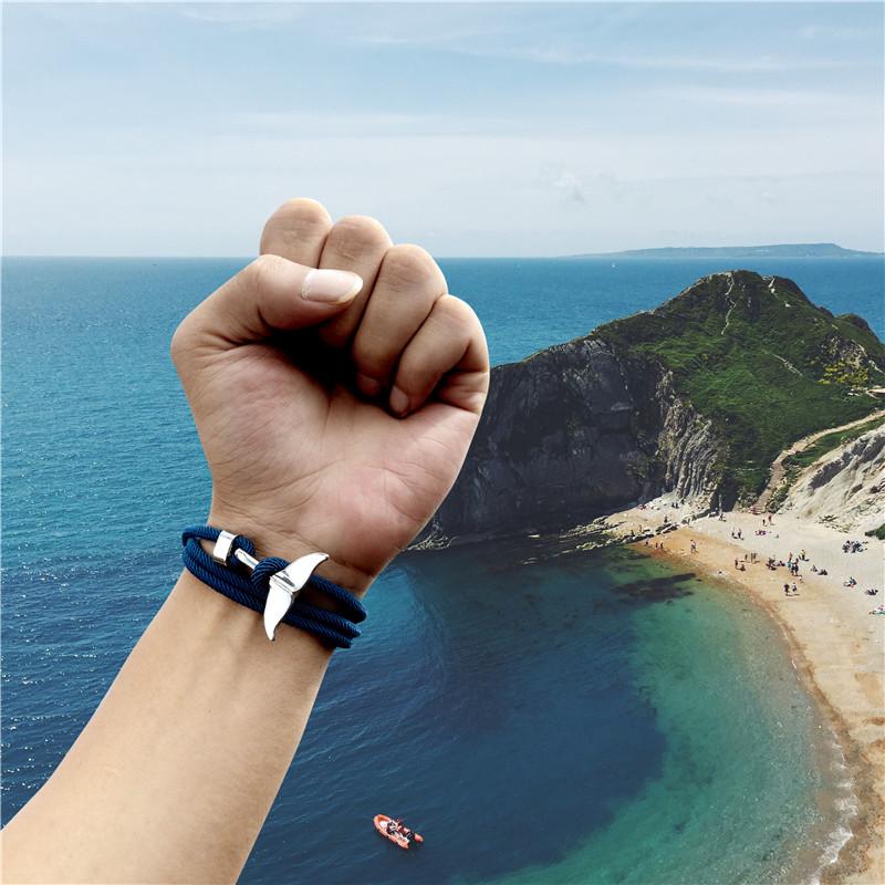 Whale Tail Anchor Bracelets Men Multilayer Charm Rope Chain Bracelet Male Women Navy Wrap Metal Sport Hook