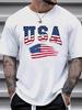 1 Pc, 100% Cotton T-shirt, American Letter American Flag Print T-shirt
