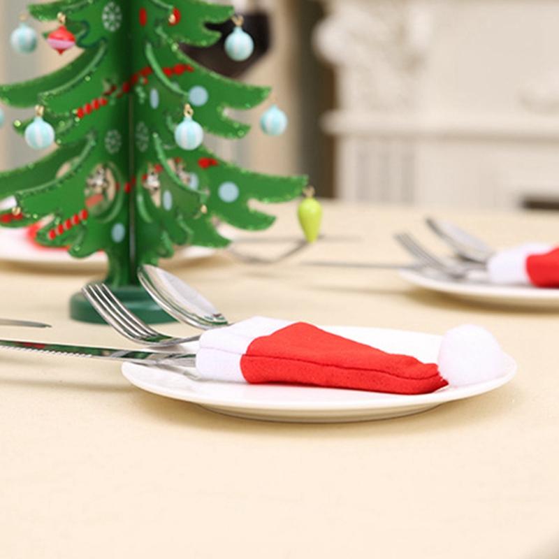 10Pcs Christmas Hat Wine Bottle Cover Plush Tableware Pocket Cartoon Table Decoration Accessories For Home Dinner Party Holiday