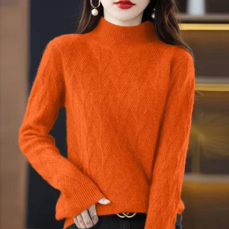 Thick Base Sweater for Autumn and Winter Semi High Neck Loose Sweater for Women