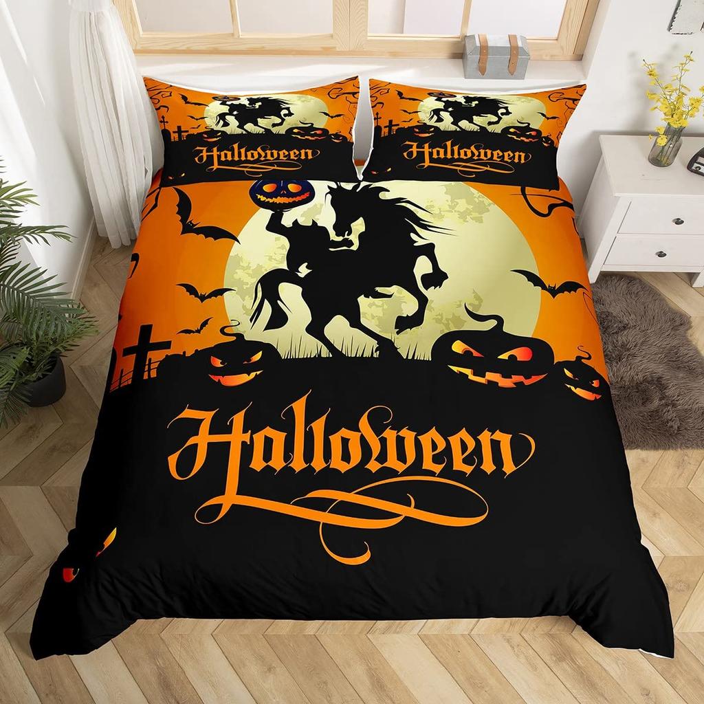 Comforter Halloween Bedding Set Cartoon Pumpkin Twin Queen Microfiber Horror Theme Comforter For Girls Boys Room Decor