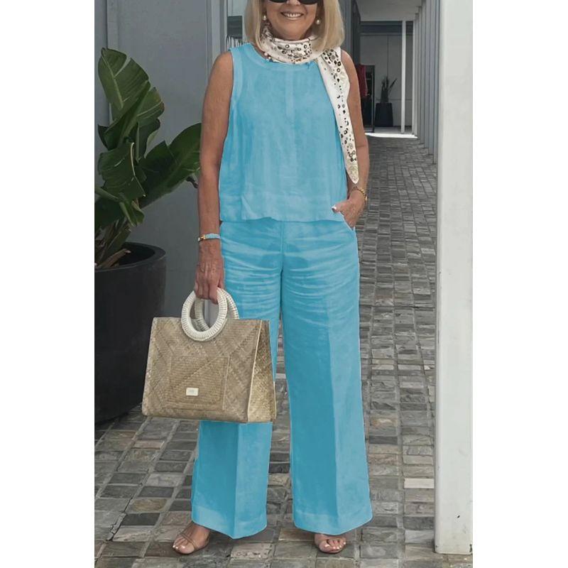 Sleeveless Top and Wide Leg Pants Set Sleeveless Tops Wide Leg Pants Suit
