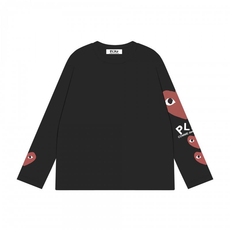 Mens Long Sleeve T-Shirt Japanese Streetwear Comme Des Garcons Style Heart Print Loose Fit Casual Top Teens