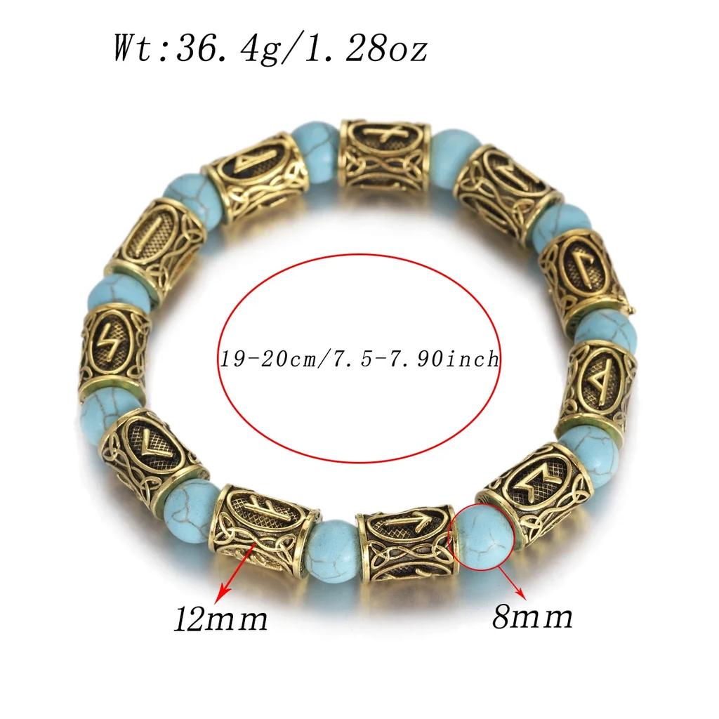 Vikingarunor Malakitarmband 8 mm Naturstenspärlor Rostfritt Stål Guldpläterat Armband för Män Smyckespresent
