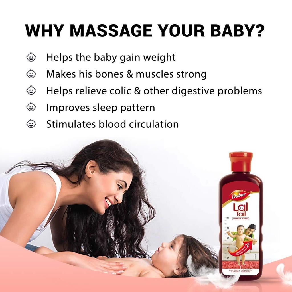 Dabur Lal Tail Ayurvedic Baby Massage Oil 500ml Pack of 1 for Healthy Bones Muscles Growth