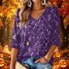 Women's V-Neck Floral Print Three-Quarter Sleeve Casual Top