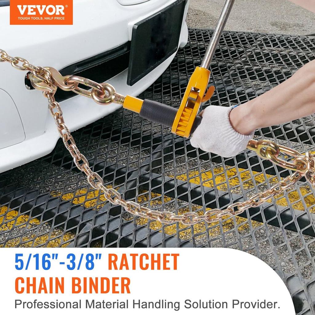 Ratchet Chain Binder, 5/16"-3/8" Heavy Duty Load Binders, with G80 Chains 7100 lbs Secure Load Limit, Labor-saving Anti-skid Handle, Tie Down Hauling