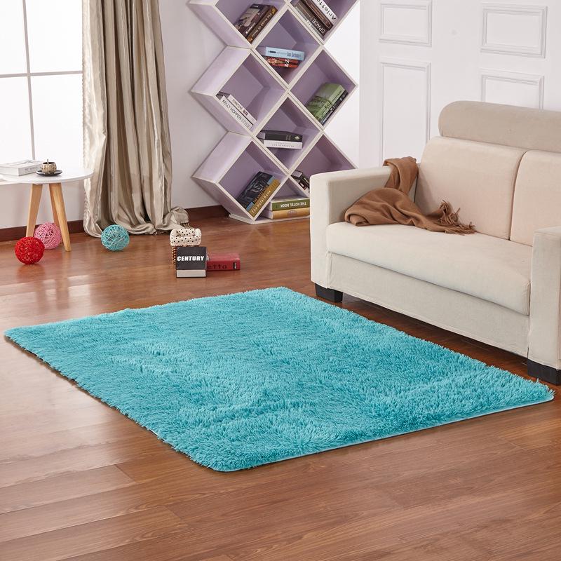 Simple Solid Color Silk Plush Tie-dye Long-haired Tea Mat Living Room Bedroom Balcony Household Carpet Floor Mat