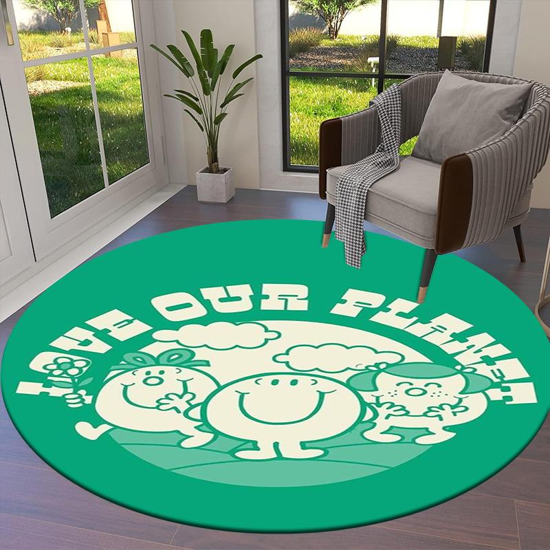 Herr. Herren Teppich Little Miss Rund, Teppich für Wohnzimmer Schlafzimmer Sofa Spielzimmer Dekor, Rutschfeste Bodenmatte