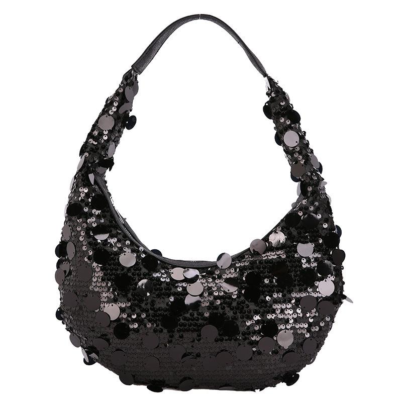 

Интернет знаменитость сумка подмышкой женская 2024 новая европейская и американская мода блестки красочный иностранный стиль Xiaohongshu та же сумка для пельменей на плечо чёрный