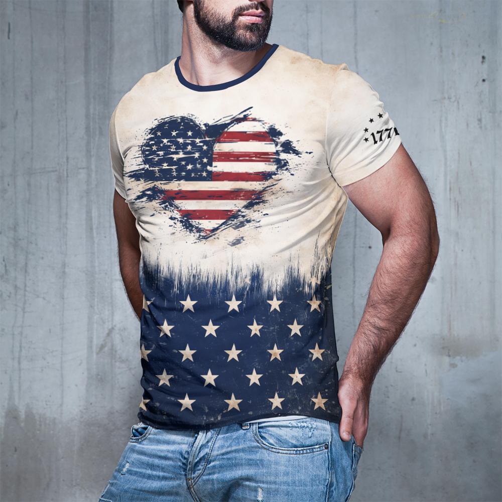T-shirt Stile Bandiera Americana Retro Stampa 3D Estate Aquila Cuore Grafica Tee Street Unisex Sportivo Casual Traspirante Manica Corta