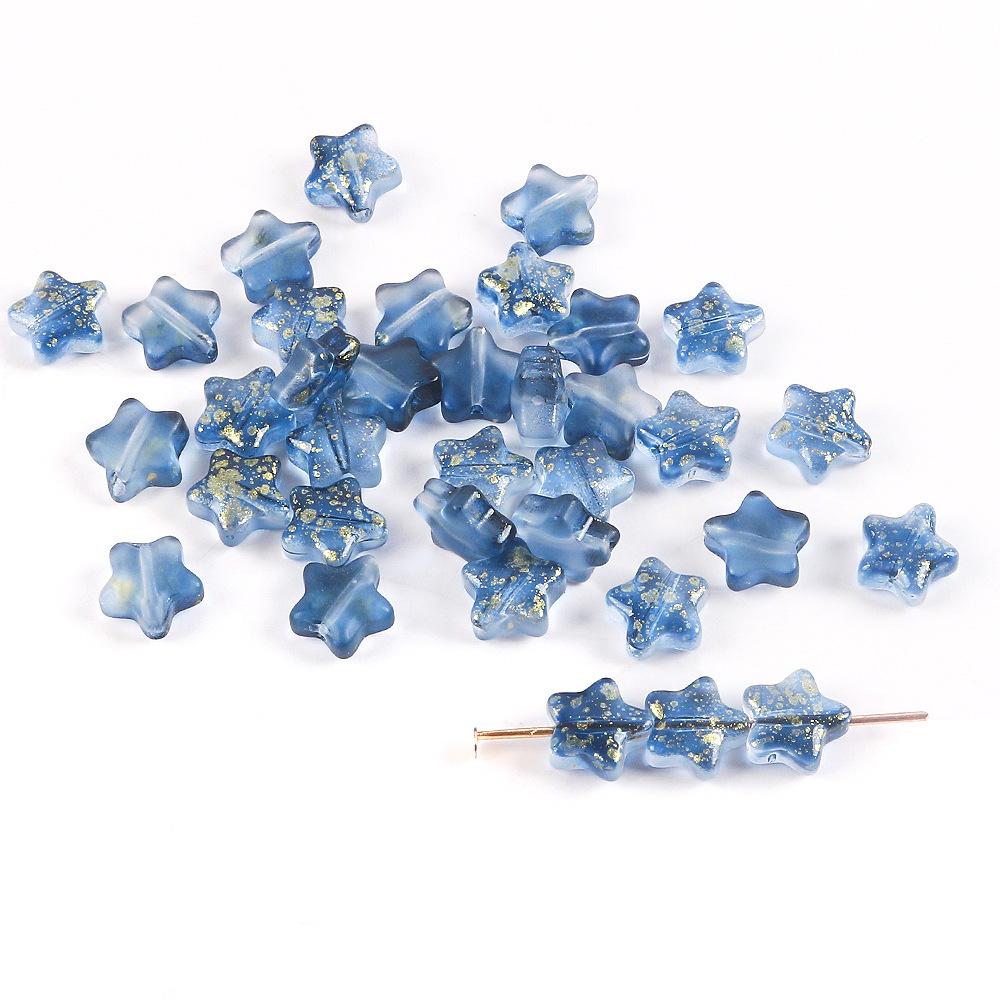 8Mm Gradual Change Three-Dimensional Pentagram Glass Beads Gold-Painted Stars Loose Beads Diy String Beads Antique Hairpin Necklace Accessories