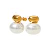 Gold Flat Round Pearl Stud Earrings - Light Luxury High-End Fashion Design for Women