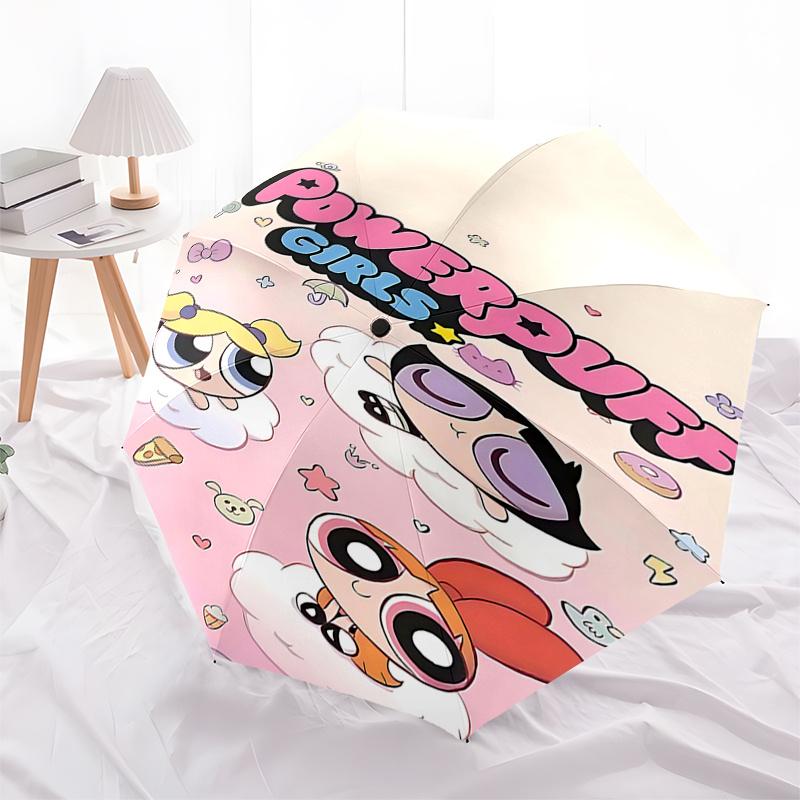

Powerpuff Girls Automatic Opening/Closing Umbrella with 3-Fold Design and 8-Bone Iron Frame - for Fans, Travelers, Everyday Use, and Festive