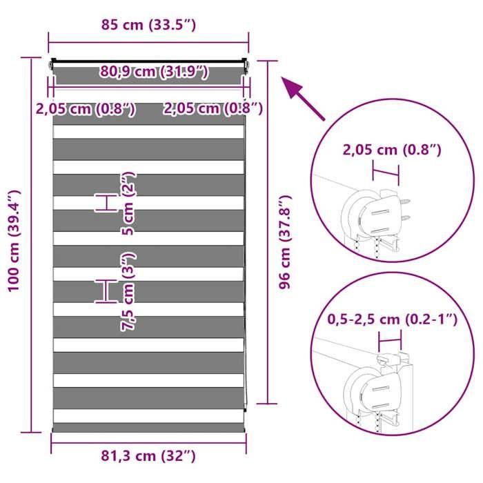 VidaXL Store zèbre gris clair largeur du tissu 80,9 cm polyester, store à enrouleur zébré, store zébré pour fenêtre, store 4014414