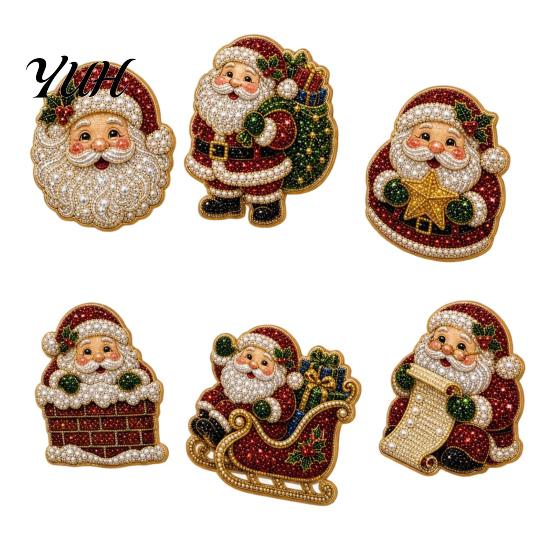 DIY Refrigerator Magnets 6Pcs Faux Pearl Painting Fridge Magnet, Santa Snowman Stocking Tree Office Decorative Gingerbread Snowflake Handmade