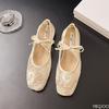 Fashionable versatile Summer New Square Head Bow Elegant Single Shoes Women Lightweight Breathable Comfortable Mesh Shoes