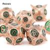7 Pcs Copper Green Meteor Hammer Metal Dice Solid Metal Polyhedral Dice Set Suitable For Role-Playing Dice PropBoard Game Gift