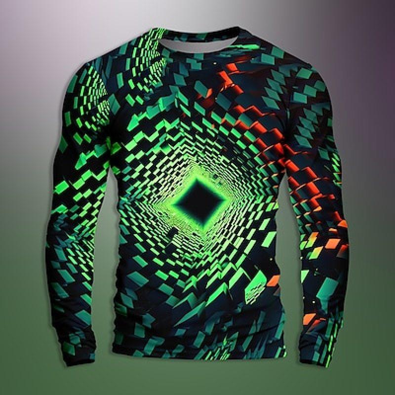 Graphic Geometric Optical Artistic Men's 3D Print Casual Holiday T shirt Long Sleeve Crew Neck Shirt Fall Spring