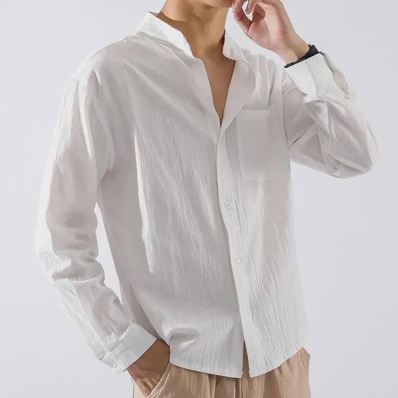 Men's Long Sleeve Linen Shirt - Autumn Chinese Style, Loose Fit, Cotton and Linen Casual Jacket