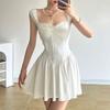 Women's Dress French Pure Desire Spice Girl Style Lace Patchwork Slip Dress Summer Ballet Girl White Waist Drop Dress