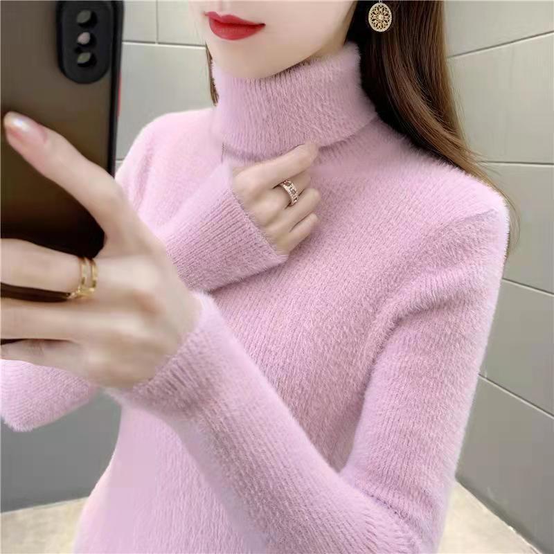

Кашемировый свитер-пуловер женский осенне-зимний полувысокий воротник однотонный повседневный длинный рукав вязаный нижний свитер верх XL розовый