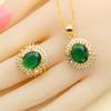 Nouveautés Ensembles de Bijoux Couleur Or Pour Femmes Mariage Vert Zircon Bracelet Boucles d'Oreilles Collier Pendentif Bague Cadeau