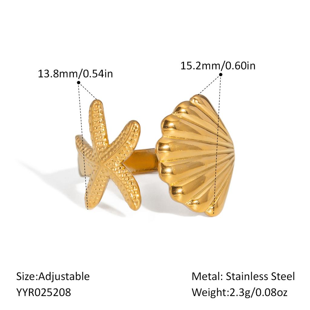 2025 Summer Ocean Rings For Women Gold Color Stainless Steel Shell Starfish Charm Figure Accessory