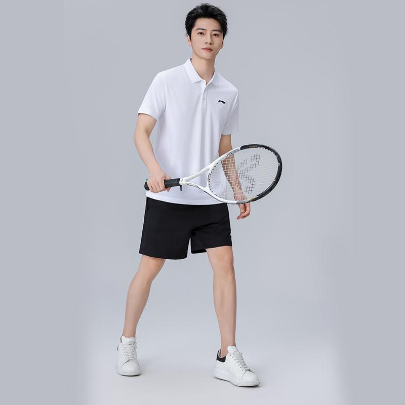 Li Ning Logo Print Quick-Dry Loose Polo Short Sleeve Mid-Waist Tied Shorts Casual Sports Set Unisex sets APLU799-1+AAPU225-1