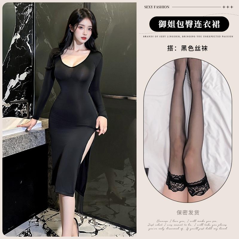 Sex Underwear Sexy Split Perspective Cheongsam Celebrity Nightclub Uniform Free Stepmother Dress Dress