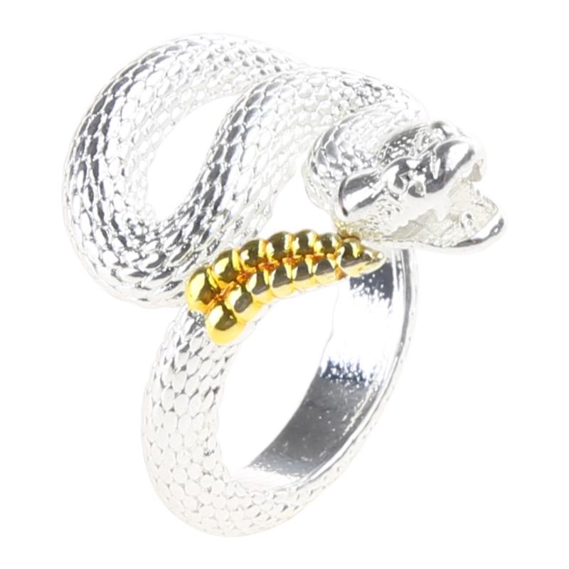 Snake Ring with Tail Copper Rattlesnake Shaped Finger Ring Jewelry Handmade Adjustable Serpent Ring Gift for Men Women