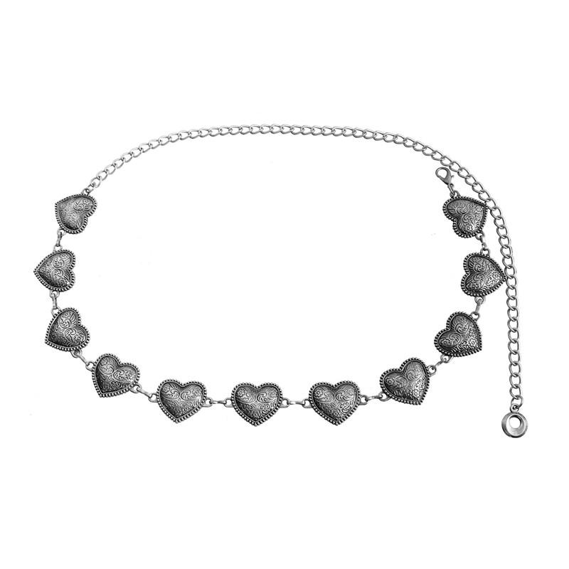 

Vintage Women Waist Belt Female Metallic Love-Heart Chain Tassel Belts Women Decorative Metal Body Jewelry 110cm срібний