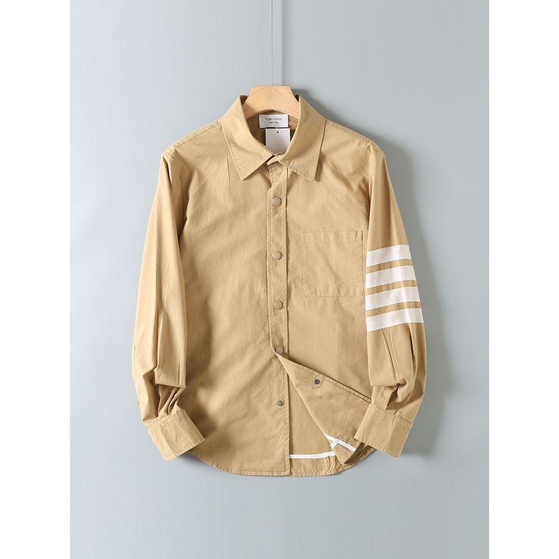 Tb Shirt for Women, Couple Style, Classic Four-Stripe Loose Casual Oxford Fabric Jacket, Long-Sleeve Patchwork Base Shirt for Men