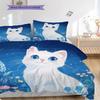 Weißes Katzenmuster Bettwäsche Steppdecke Set Deckenbezug Kissenbezug Heimdekoration Geburtstagsgeschenk (1 Bettbezug + 2 Kissenbezüge, ohne Füllung)