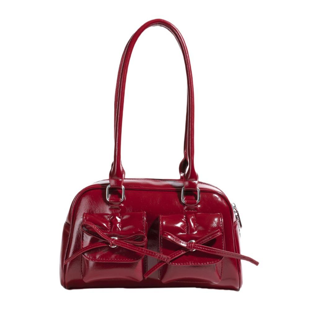 French Style Bow Tie Bowling Bag Elegant Women Handbags Vintage Boston Shoulder Bag  Armpit Bag