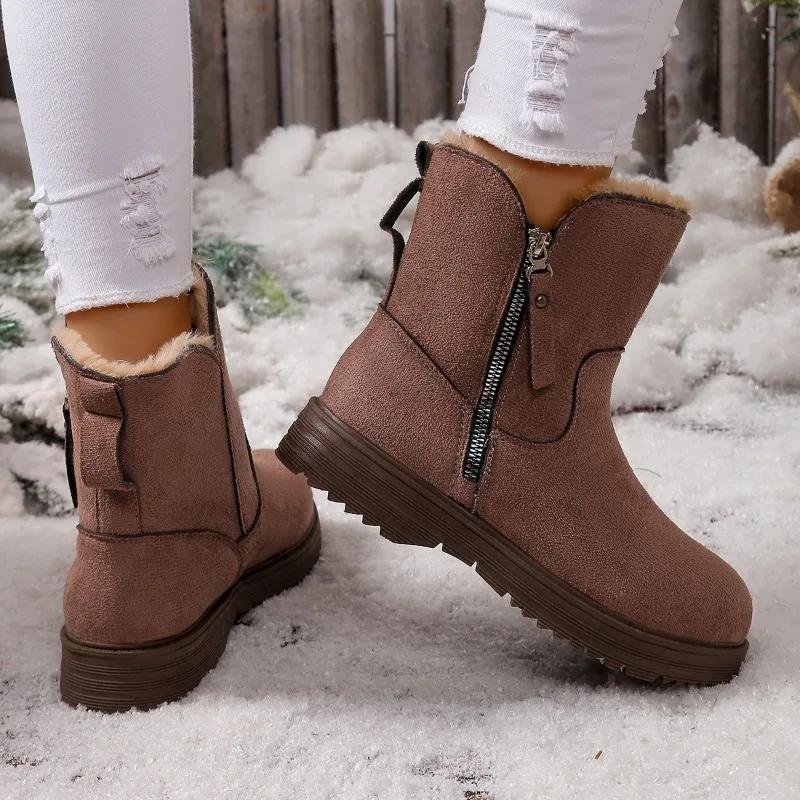 Fashion Concise Warm Boots Women 2024 Hot Sale Shoes for Women Ankle Women's Boots Round Toe Low Heel Side Zip Shoes Female Zapatos