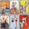 Vintage Metal Sexy Girl Pin Up Girls Plaque Tin Signs Cola Beer Airplane Metal Poster Retro for Bar Pub Club Home Wall Art Decor