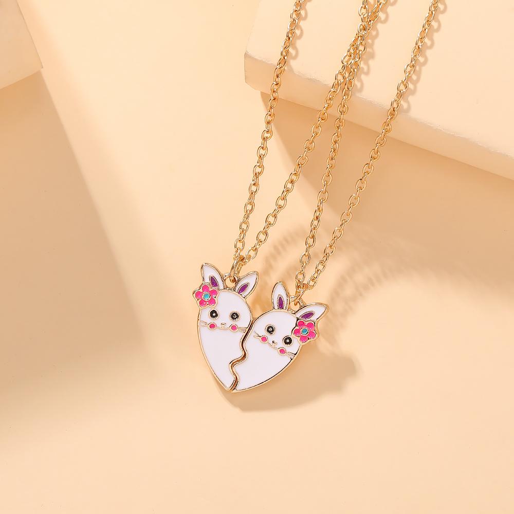 2Pcs/Set Cartoon Flower Rabbit Puzzle Heart Best Friends Necklace Girls Friendship Gift BFF Jewelry